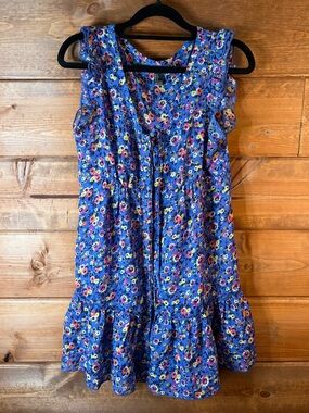 forever 21 blue floral dress PRINTED RUFFLED LACE MAXI DRESS LIGHT BLUE / M